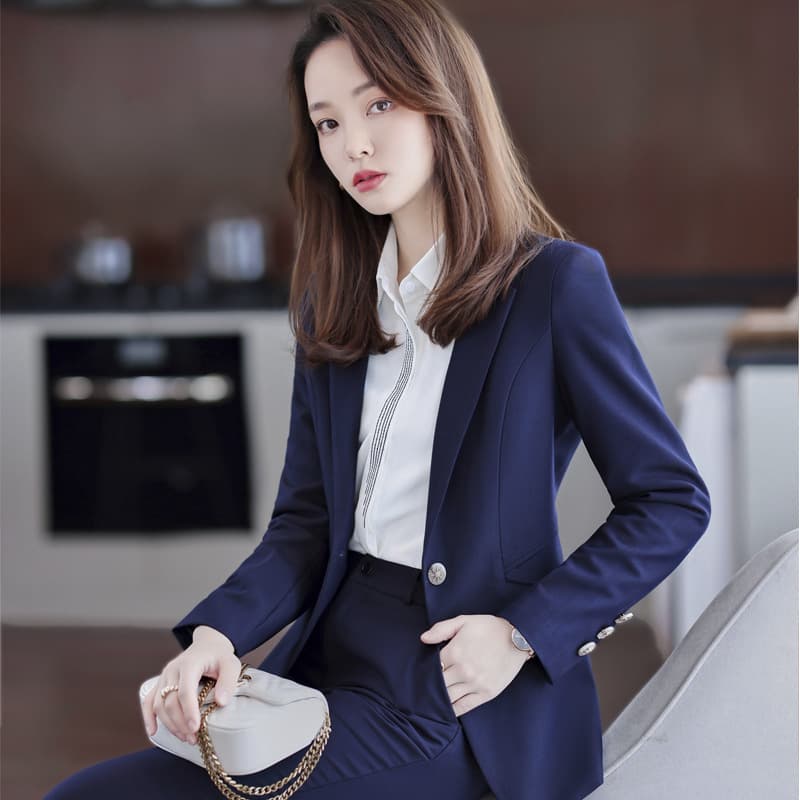 Navy Blazer for Women, Premium Formal Workwear for College Students and Interviews, Professional Suit Set