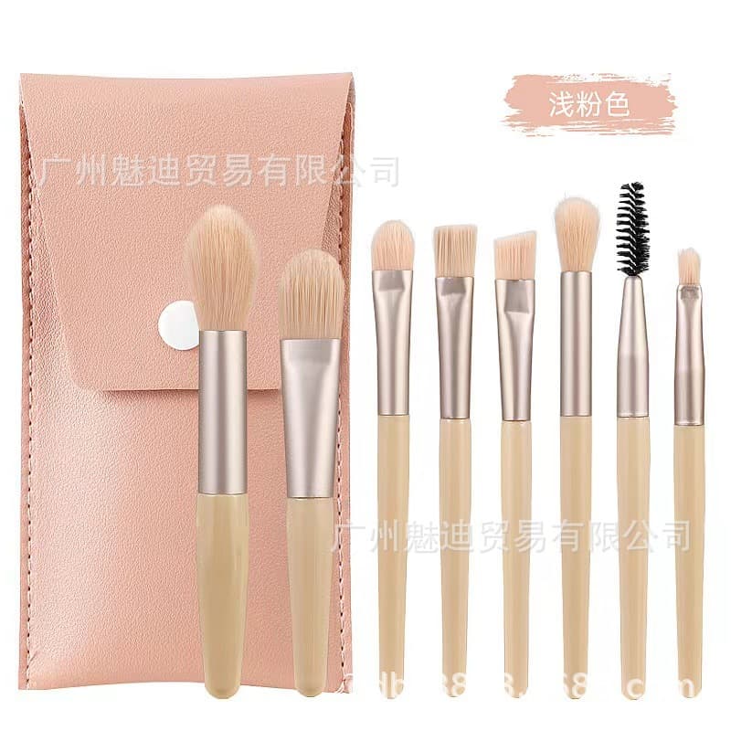 Mini 8-Piece Makeup Brush Set Macaron Brush Set Full Set Brushes Beginner Soft Bristle Storage Leather Bag Foundation Brush