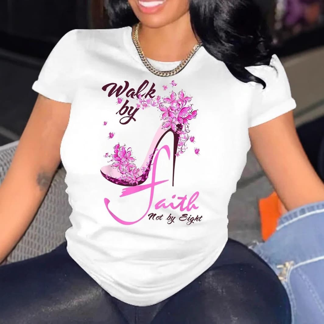 2024 New Short Sleeve T-Shirt with Proverb High Heel Pattern Print Women's Pullover Short Sleeve T-Shirt Personality Trend