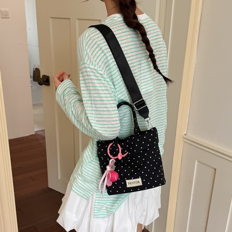 Cross-border 2026 summer new large-capacity canvas bag women's polka dot bag Korean version small fresh student class bag