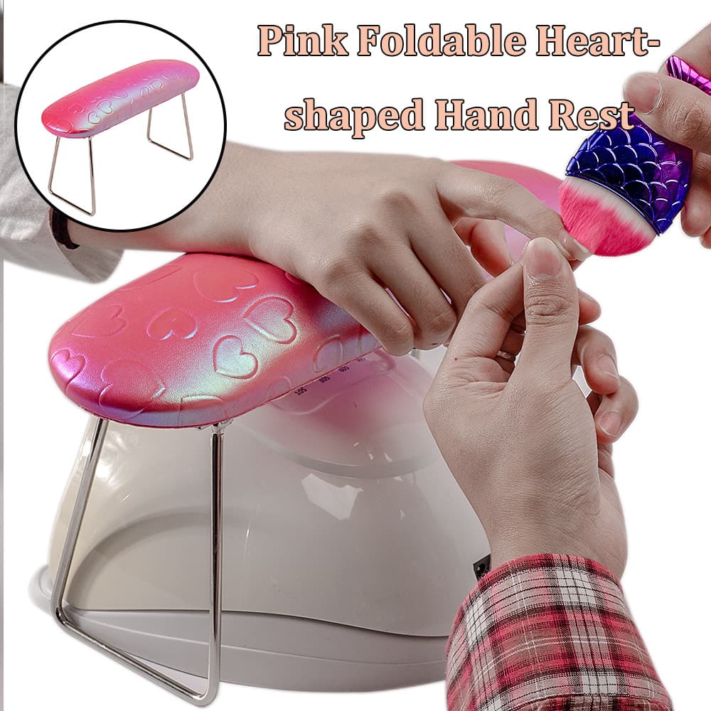 Cross-border Exclusive Pink Foldable Heart-shaped Nail Art Hand Rest, Plastic Hand Rest with Nail Lamp Holder, for Nail Salons