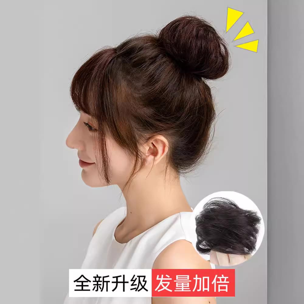 Real Hair Band Cute Ball Head Wig Women's Updo Tool Summer Ancient Style Hanfu Wig Bag Hair Accessories Fluffy Lazy