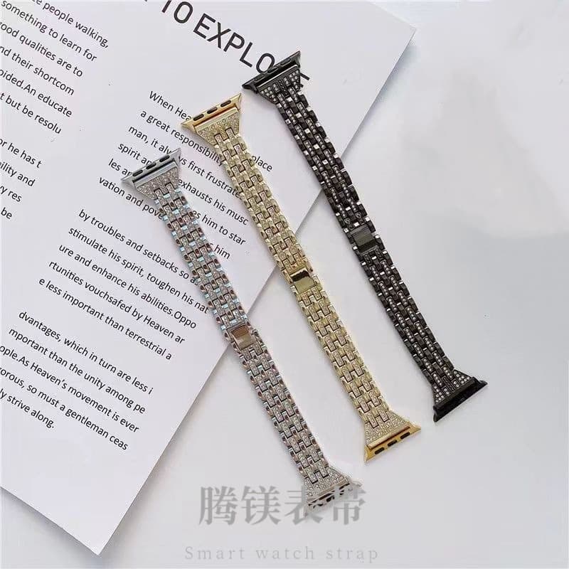 Compatible with Apple Watch Five-Pearl Two-Row Diamond iWatch 7/8/9 Slim Waist Metal Watch Band