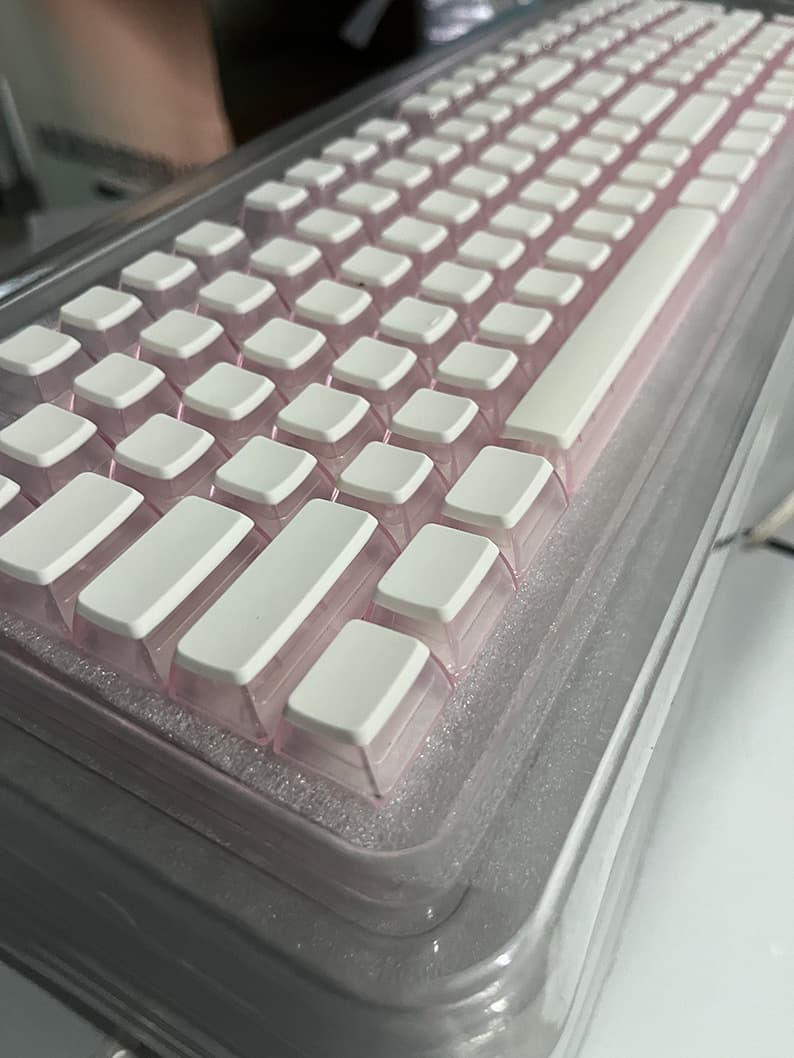 Two-Shot Injection Molded Black/Pink/Blue/White PBT Keycaps, Four-Side Translucent, Suitable for Dye-Sublimation Keycap Blanks, ASA Profile