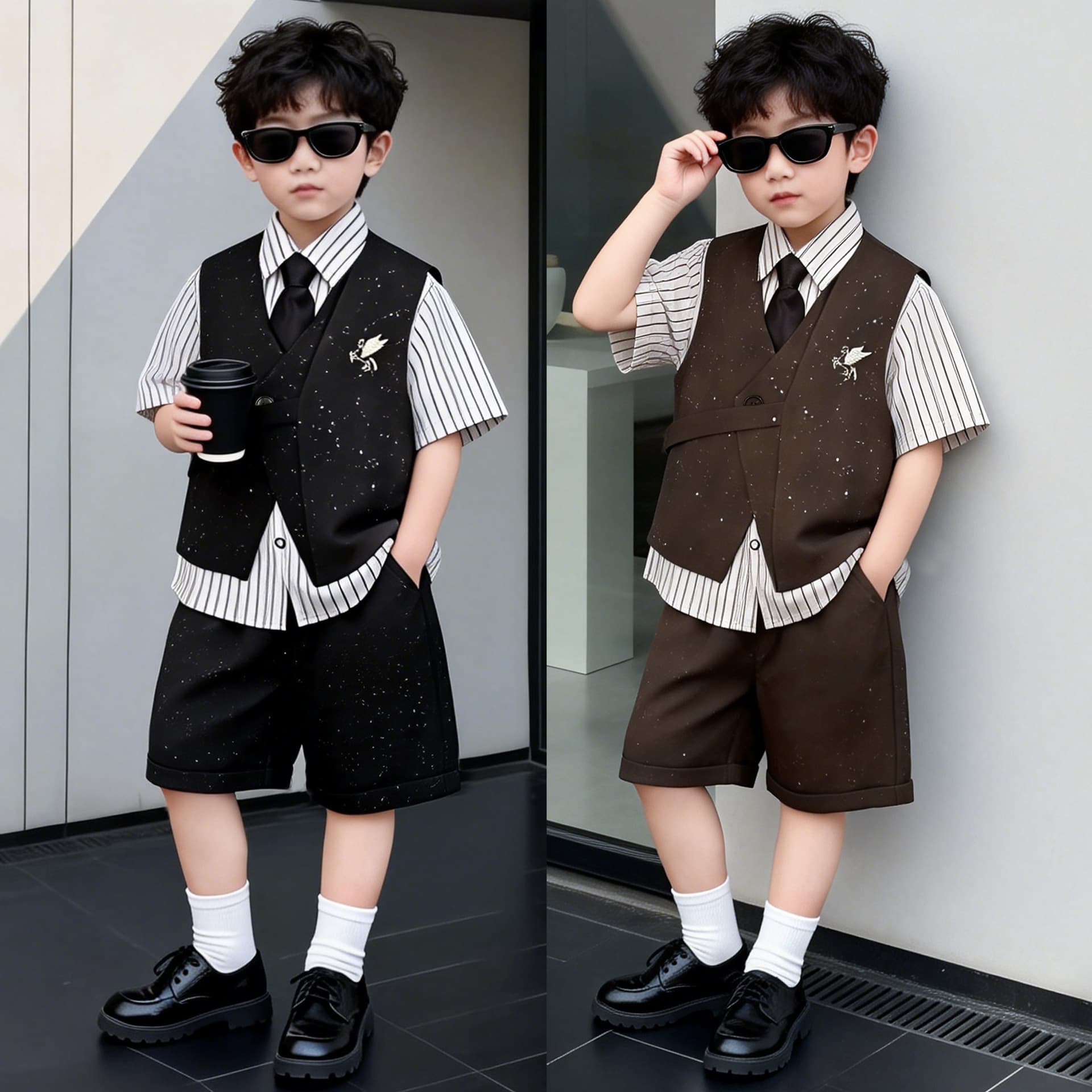 New Children's British Style Suit Vest Set for Boys, Host Speech Outfit, Flower Boy Stage Performance Costume