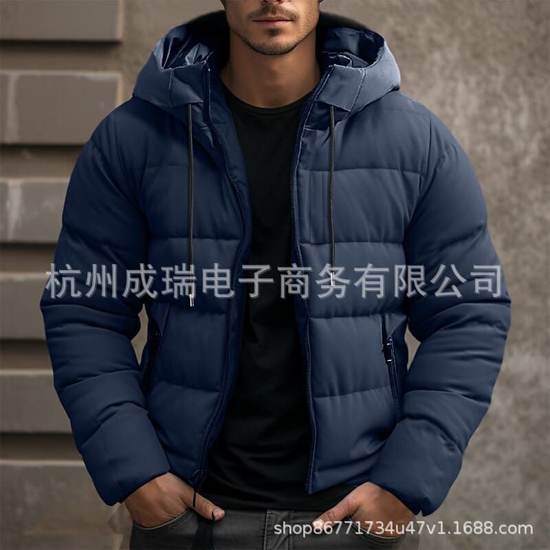 Self-produced and self-sold men's solid color hooded European and American models ready-made plus velvet cotton jackets. All peers will complain if they steal the pictures.