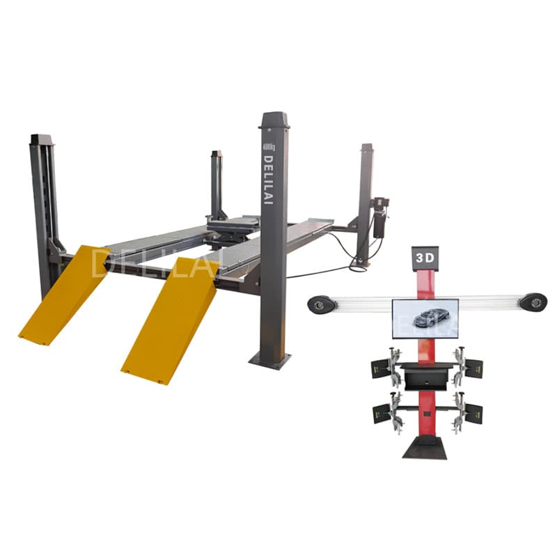Factory {custom} wholesale car four-post lift vehicle elevator with precise 3D four-wheel alignment system combo