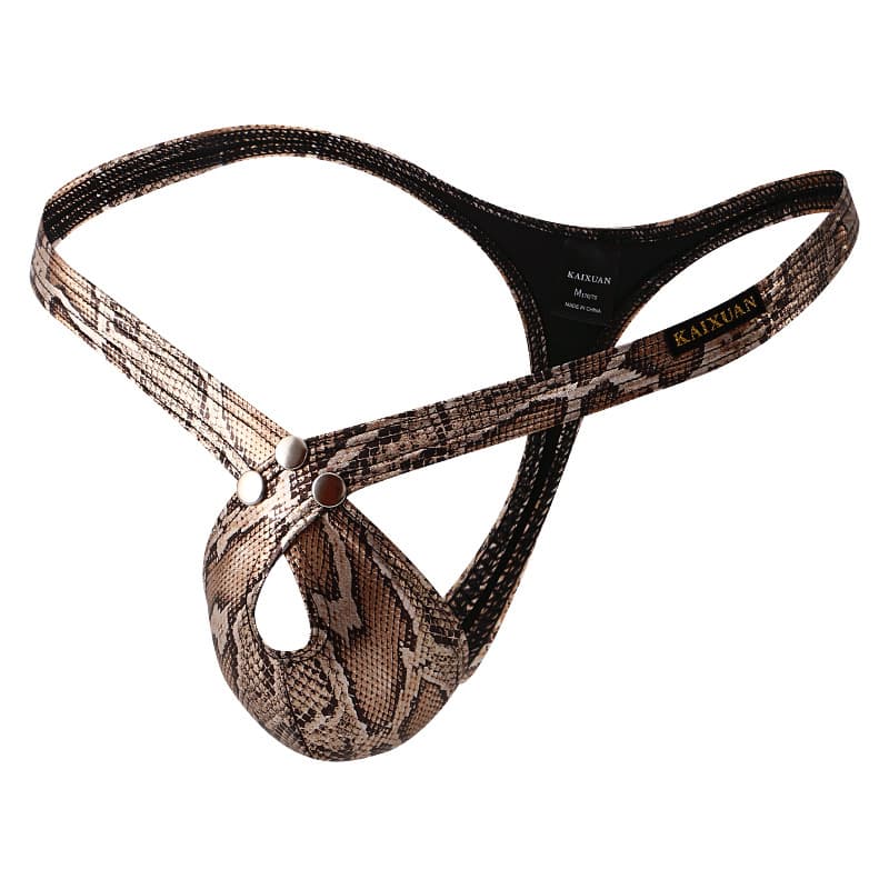 Cross-border source men's low-rise snake print python pattern thong pouch small opening sexy lingerie underwear for men