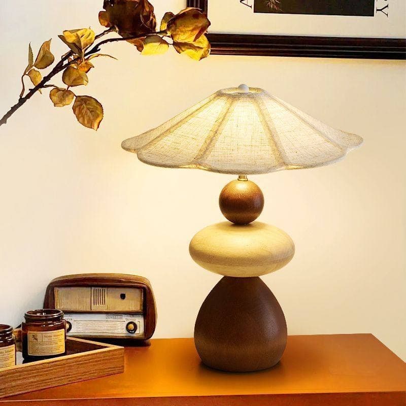 Rechargeable and plug-in table lamp living room solid wood Chinese style Nordic log antique style table lamp retro master bedroom bedside lamp
