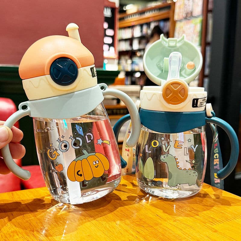 High-Velocity Cute Children's Water Cup Straw Cup with Strap Handle Anti-Fall Durable Learning to Drink Cup from Mainland China