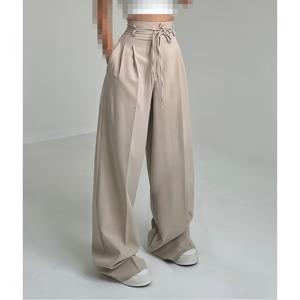 2025 Cross-Border European and American Amazon Independent Station Casual Wide-Leg Drape Versatile Slimming Solid Color Fashion High-Waisted Pants