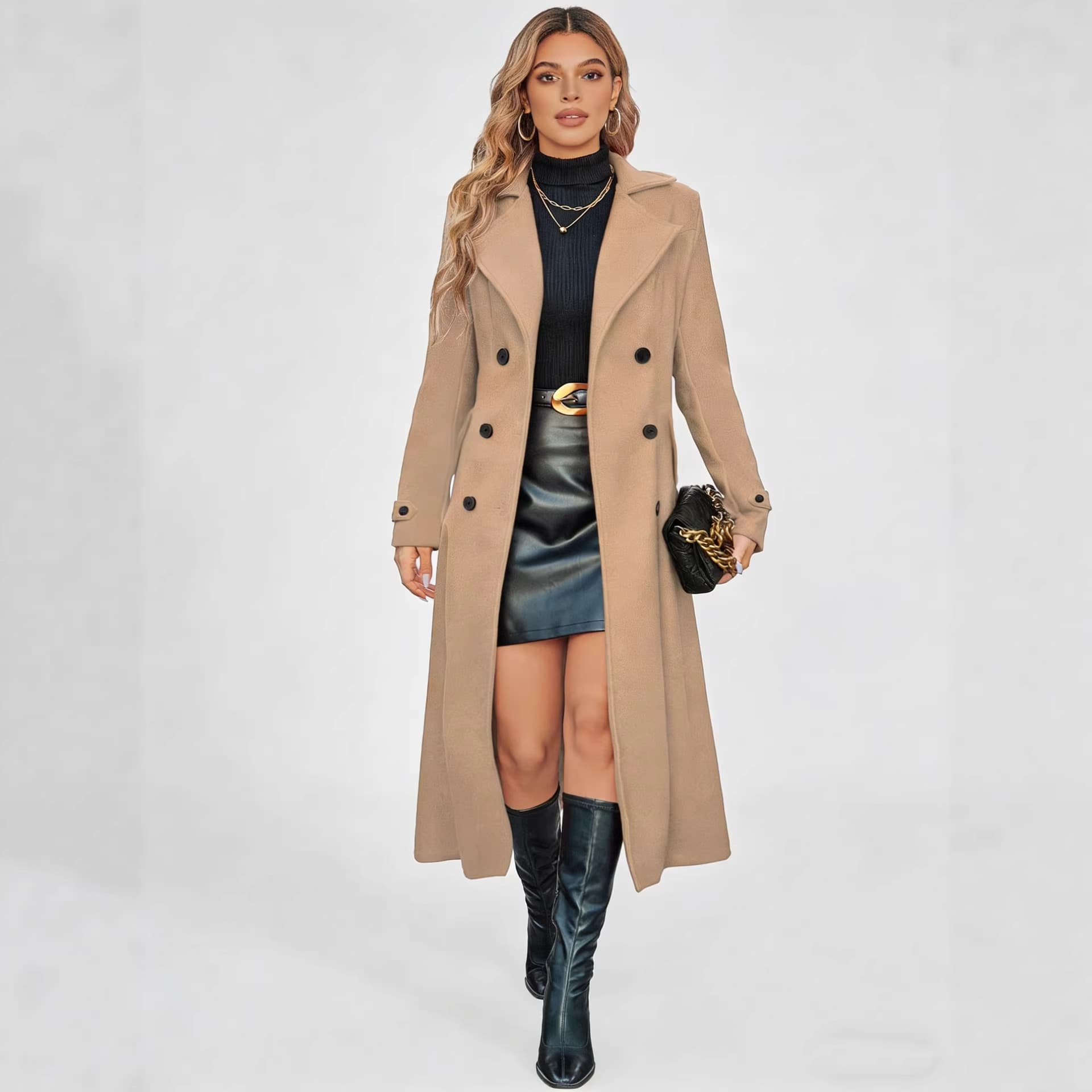 Cross-border Trade Amazon AliExpress European and American Fashion Autumn Winter Double-Breasted Warm Wool Coat Long Style