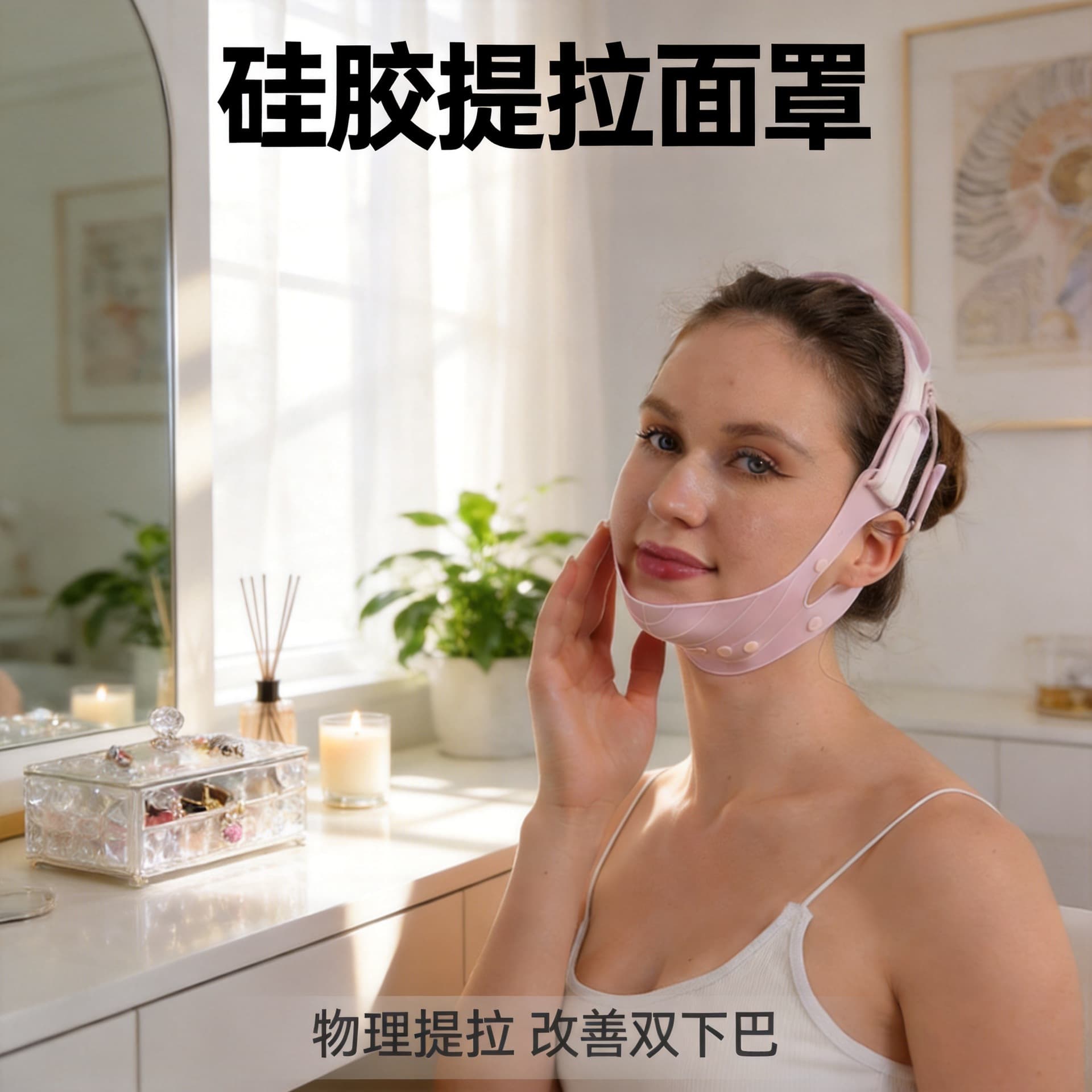 Korean Pink Silicone Bandage with Extended Velcro, Adjustable Lifting and Tightening Mask, Detachable Silicone Mask