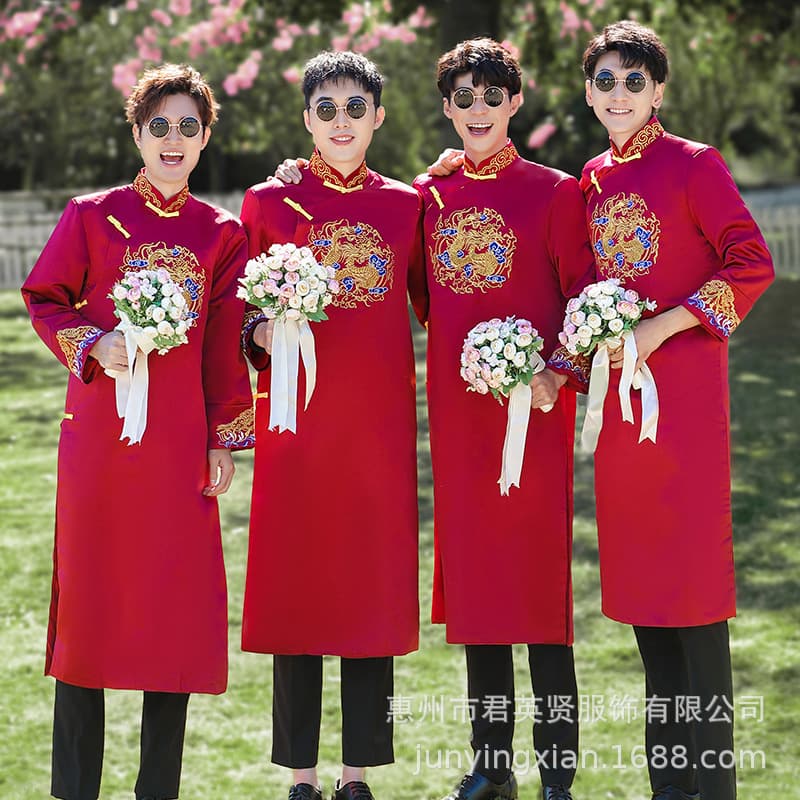 Chinese Groomsmen Attire Bridesmaid Dress Sister Group Wedding Dress Chinese Style Tang Suit Republic of China Crosstalk Performance Costume