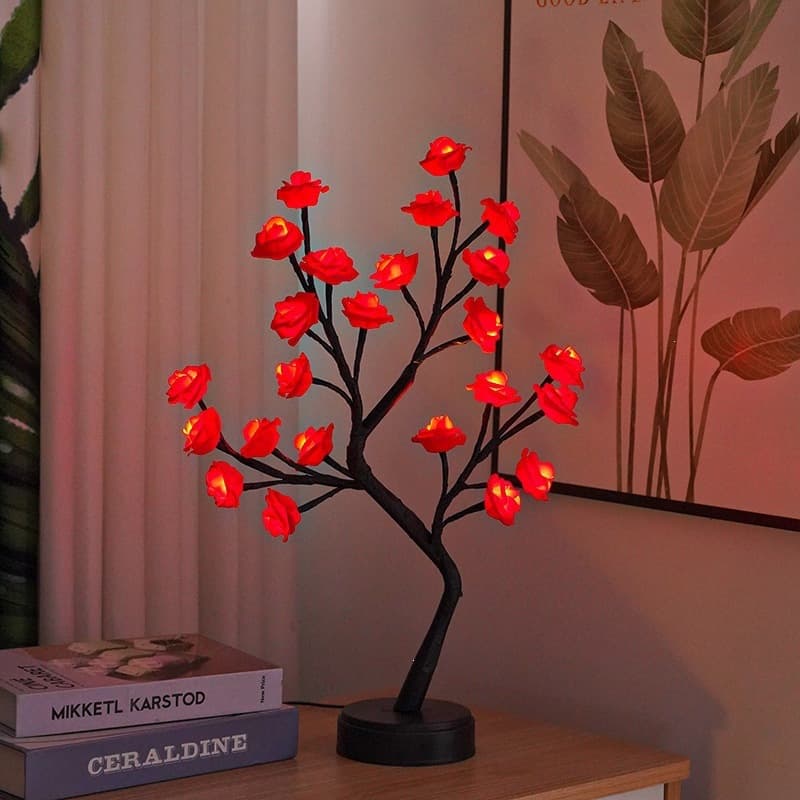 Cross-border USB Rechargeable Detachable LED Simulated Rose Tree Light Indoor Bedroom Ambiance Decorative Night Light
