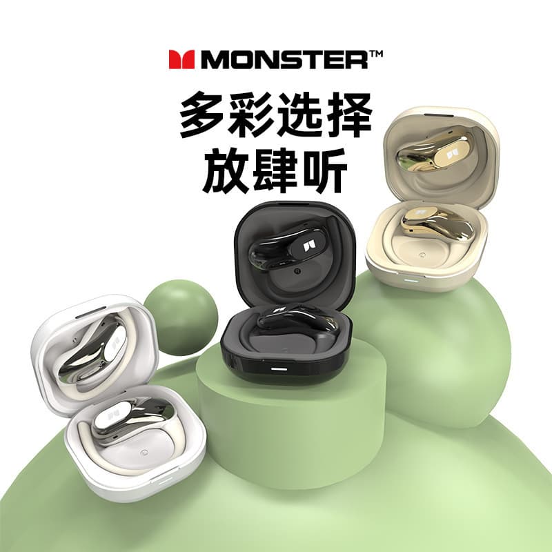 MONSTER Clip-on Wireless Bluetooth Headphones, Long Battery Life, Sports, Open-Ear MQ036 Monster Headset