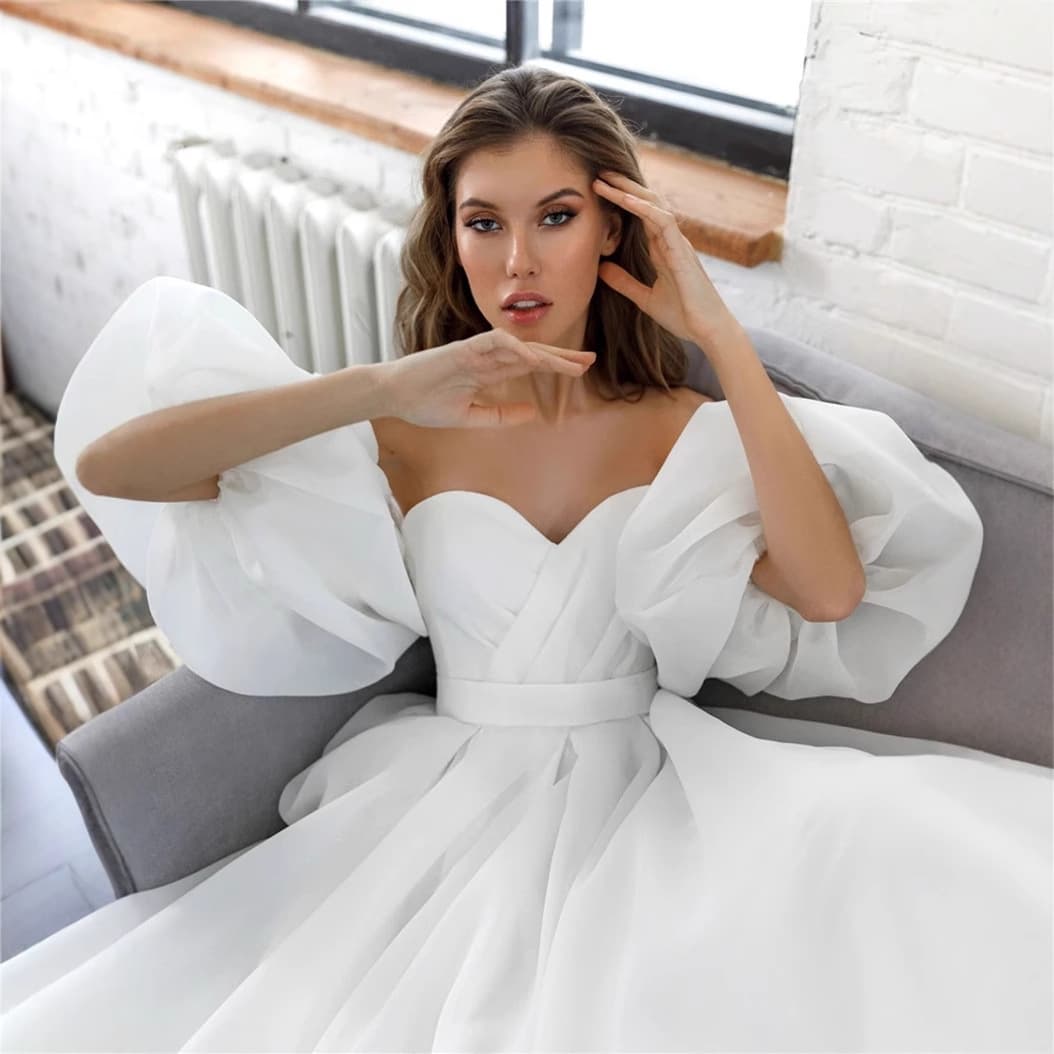 Cross-border European and American Style Strapless Tulle Dress 2025 New Bubble Sleeve Petite Wedding Guest Light Wedding Dress Wholesale