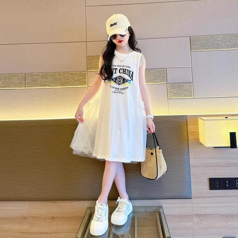 2026 Summer New Children's White Dress for Big Kids, 10-Year-Old Girls, Plus-Size Girls, Fashionable Summer Dress