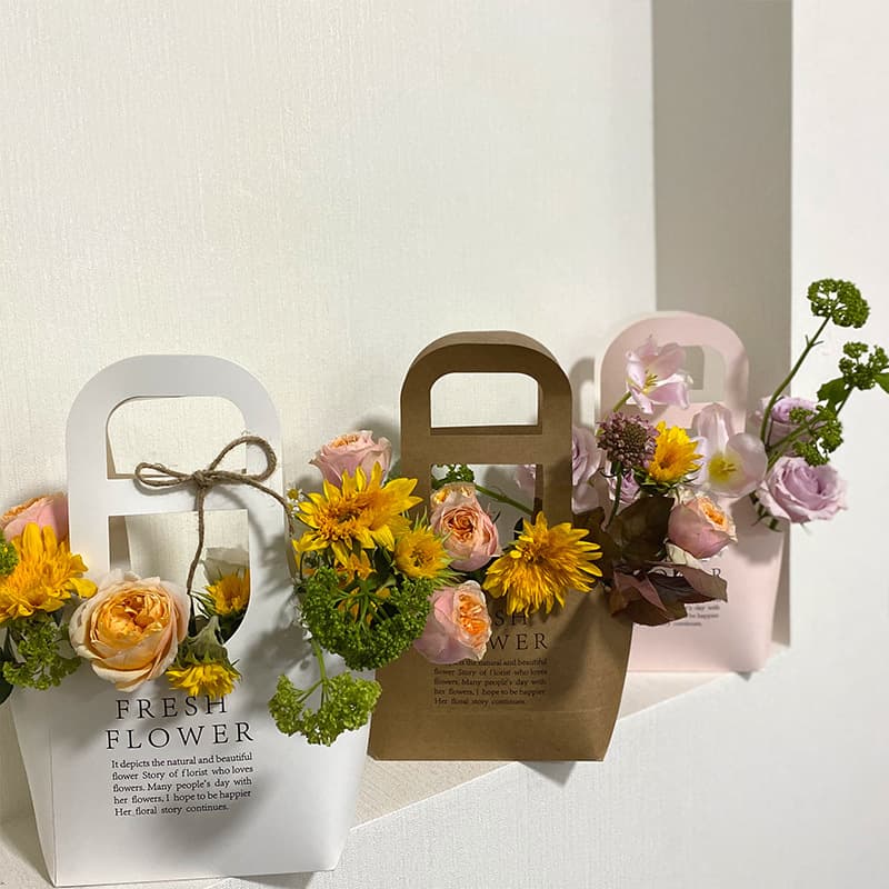Handheld Floral Paper Bag Kraft Paper Flower Basket Paper Made Floral Art Handheld Flower Box Fresh Flower Arrangement Gift