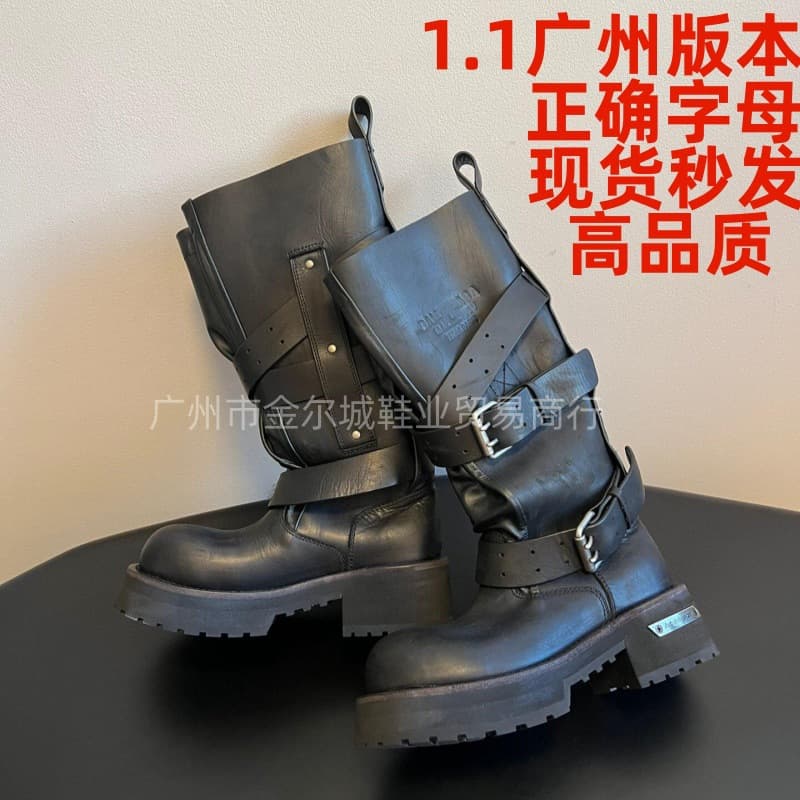 Leather Edition ~ Paris Boots Long Motorcycle Boots Venom Boots Belt Buckle Mid-Calf Rider Boots Women's Chunky Martin Boots