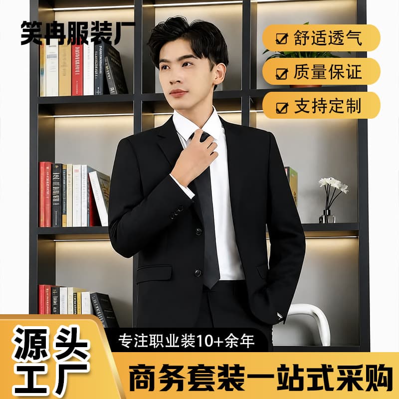 Black Single-Breasted Men's Business Suit Jacket, Casual Formal Blazer for Young Professionals, Versatile Single Piece