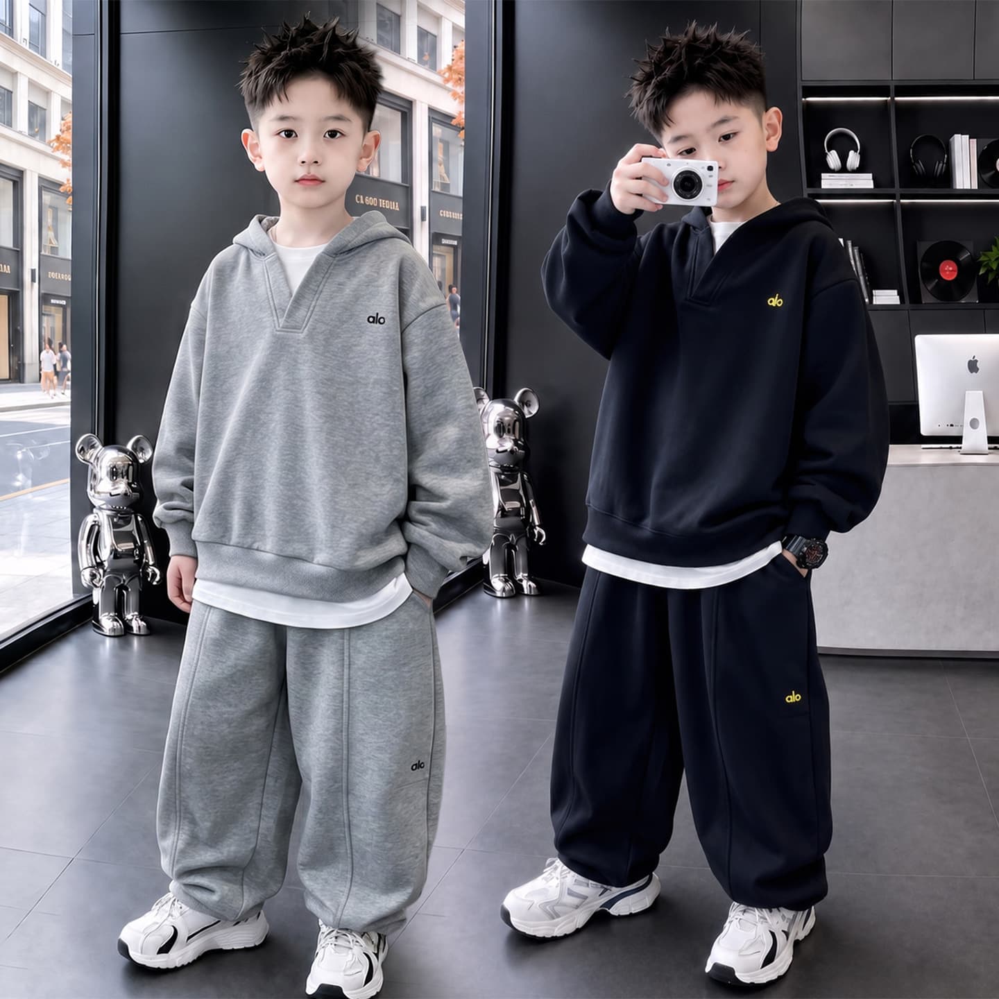 Boys Autumn Outfit Set 2026 New Big Kids Fall Boys Spring Autumn Sporty Cool Children's Polo Shirt Hoodie