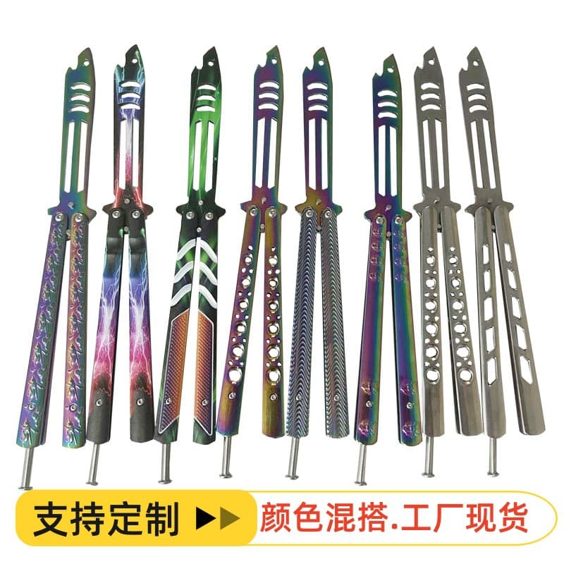 Classic CSGO Butterfly Knife, Unsharpened Practice Trainer, All-Steel Folding Training Butterfly Knife for Self-Defense and Tricks