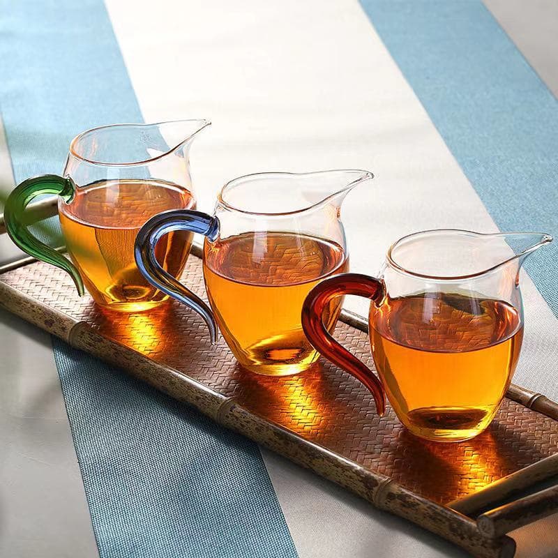 High Borosilicate Transparent Glass Colorful Handle Sharp Spout Fairness Cup, Home Use Large Capacity Tea Sea Divider, Gongfu Tea Set