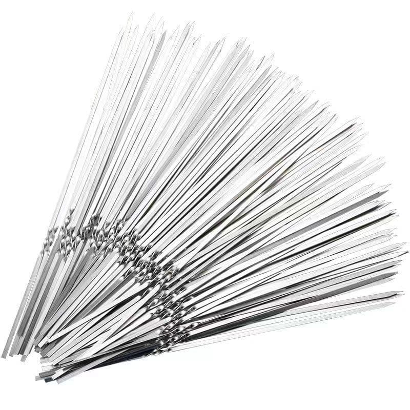 BBQ Skewers Lamb Skewers Grilling Skewers Stainless Steel Flat and Round Skewers BBQ Needles Grilling Tools Iron Skewers