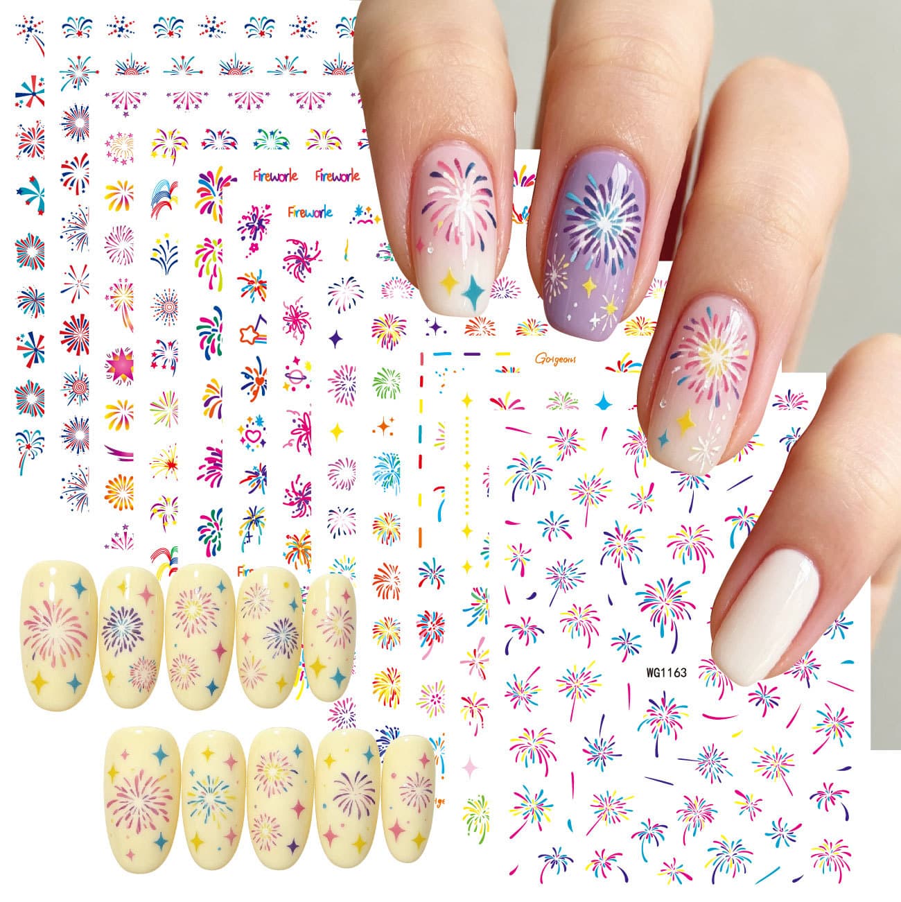 New Popular Festive Fireworks Nail Art Stickers, Colorful and Dazzling Nail Decals, Nail Art Decorations, Nail Stickers