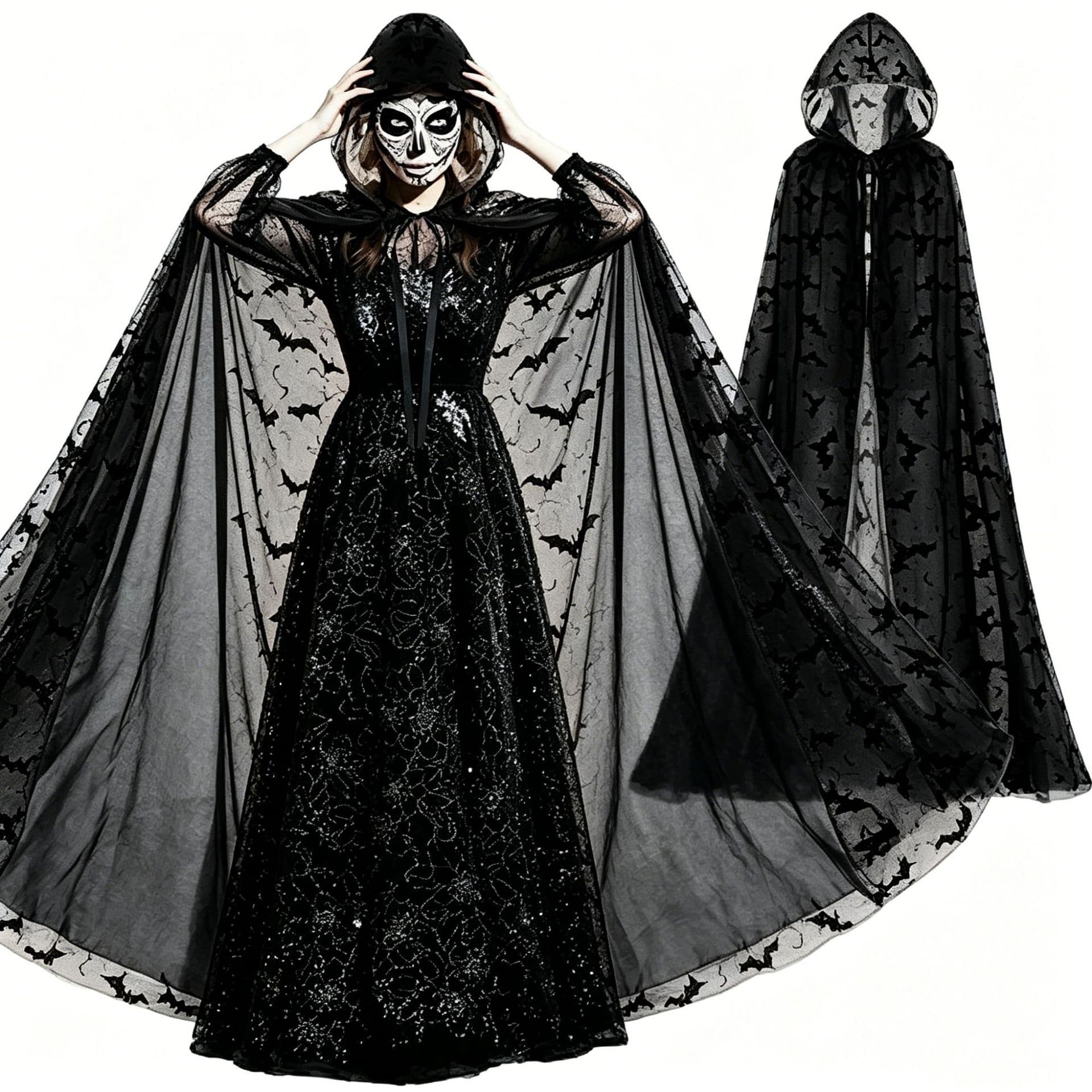 Unisex Mesh Cape Halloween Spider Bat Cloak Witch Theme Costume Source Party Factory
