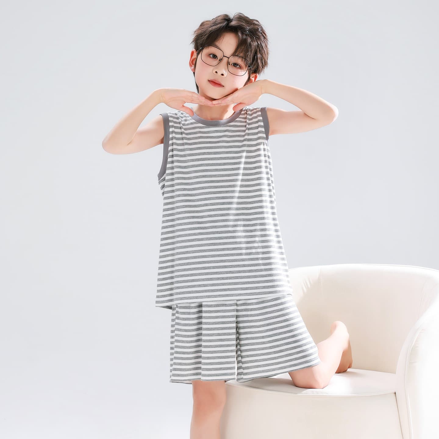 Children's Pajamas Boys Summer New Vest Shorts Modal Large Child Teen Boys Thin Loungewear