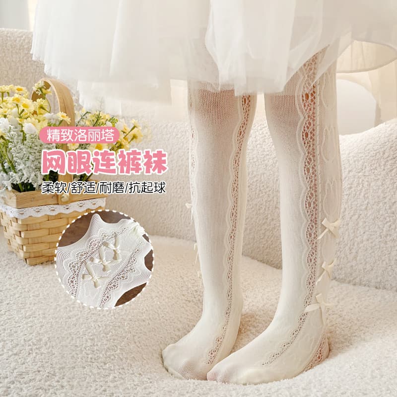 High Elastic Nylon Girls' Leggings 2026 Summer Mesh Children's Leggings Solid Color Bow Girls' Tights
