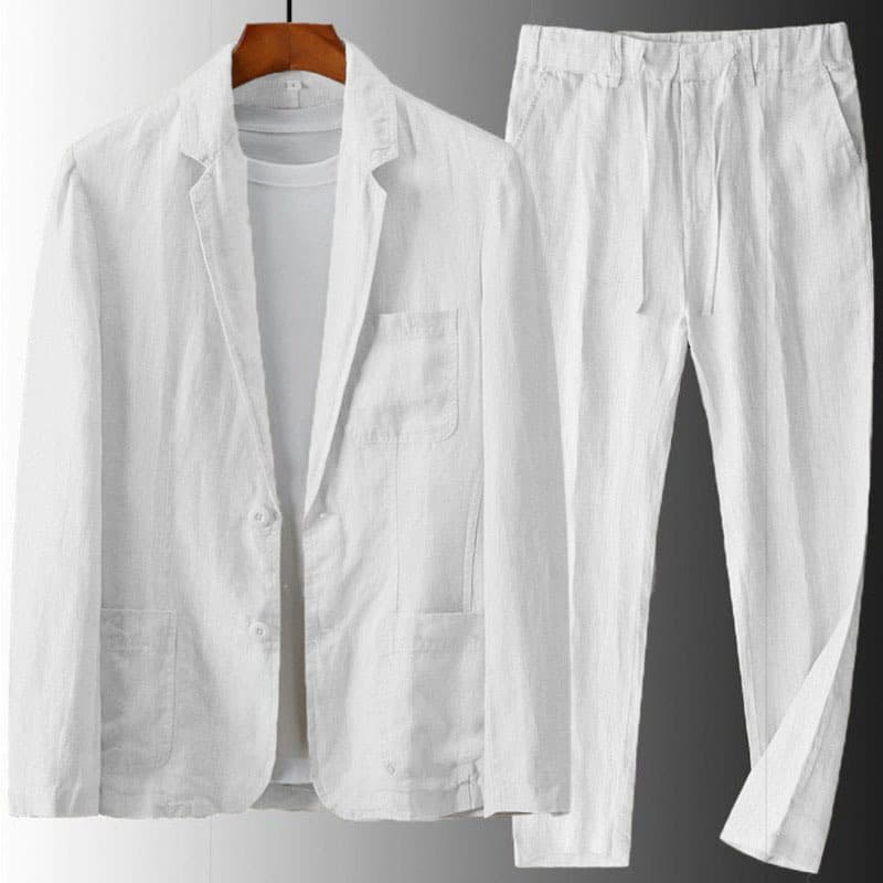 Summer Linen Men's Suit Loose Long Pants Casual Suit Thin Breathable Elastic Waist Cotton Linen Pants Top Business Gentleman