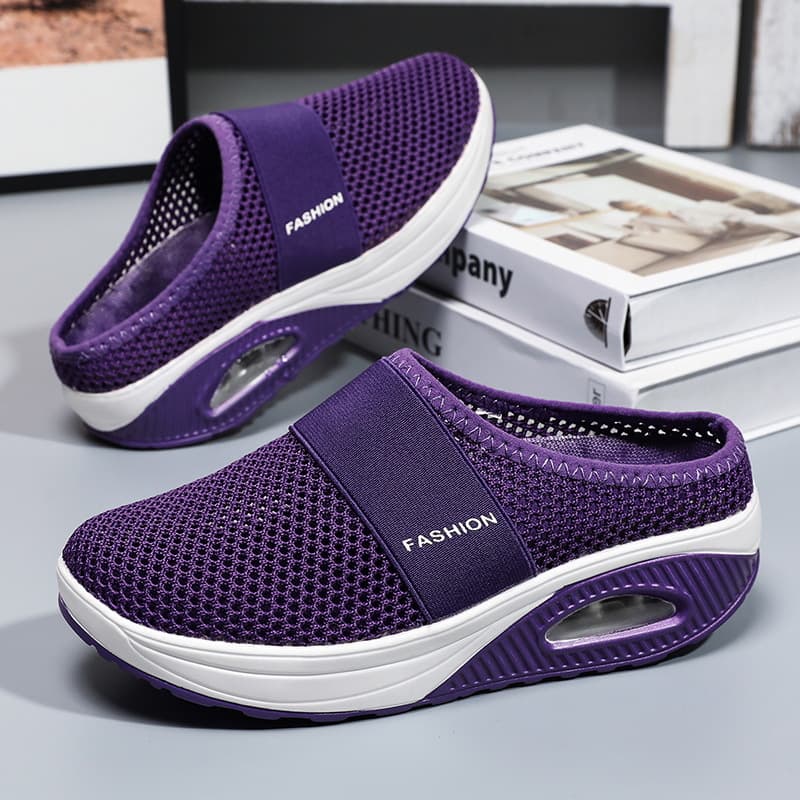 Fujian Manufacturer Cross-border Large Size Mesh Slippers Women's Summer Half Slippers Air Cushion Casual Sports Shoes Flyknit Mesh