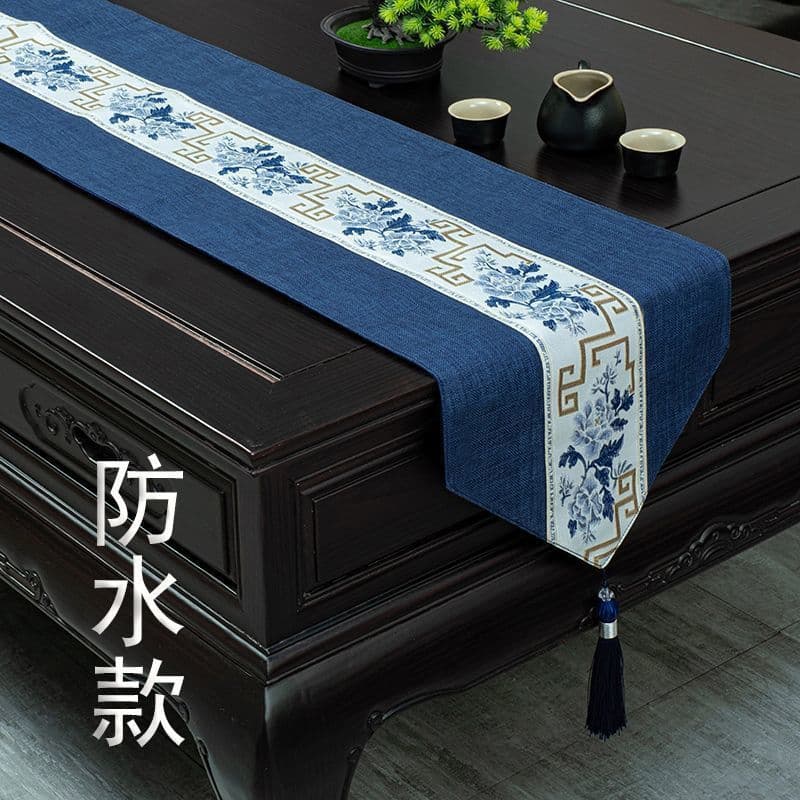 Waterproof table flag Chinese new Chinese style tea table cloth strip light luxury tea mat tablecloth Zen tea flag tea table cloth strip