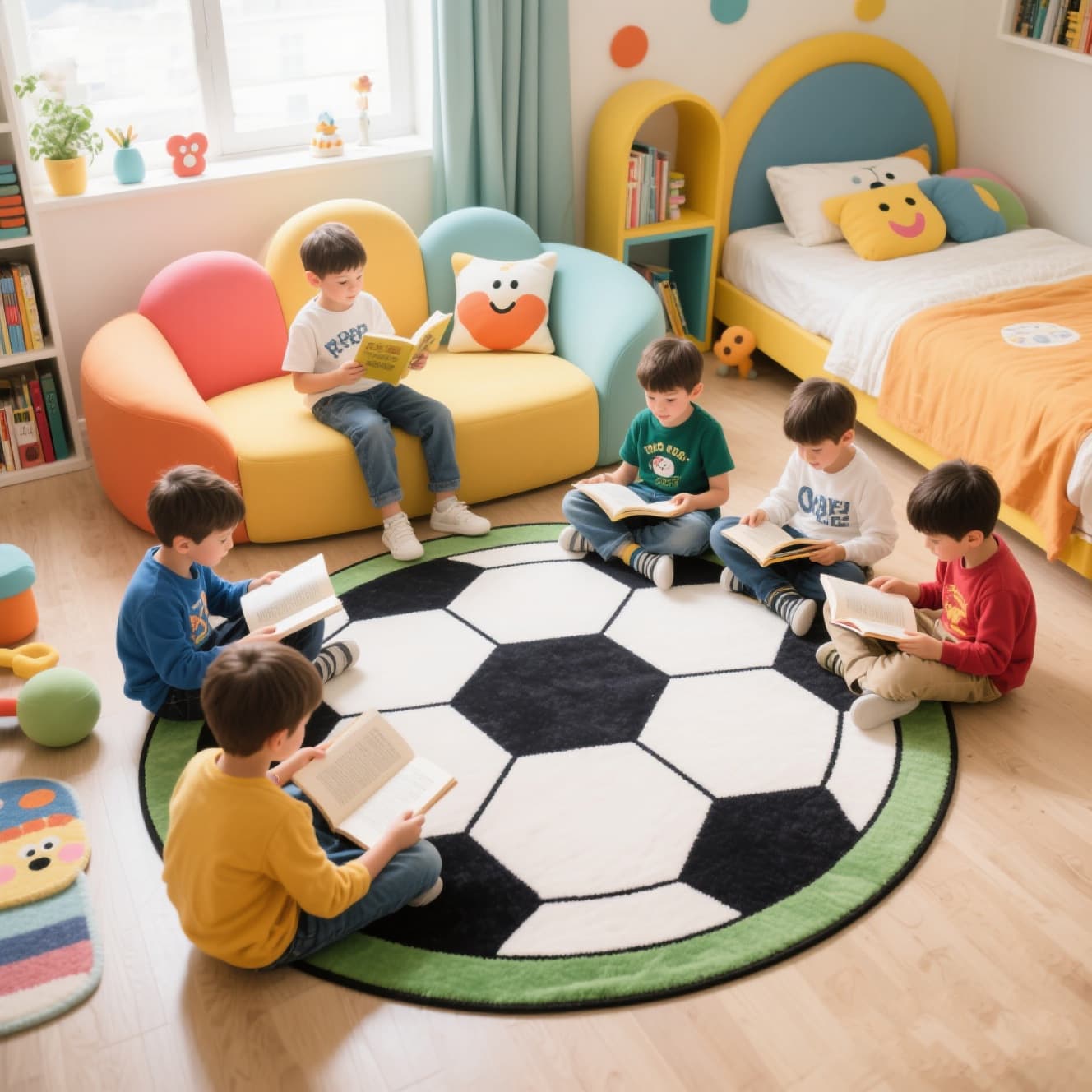 Cross-Border Children's Room Round Carpet Football Boys' Reading Area Game Carpet Desk Computer Chair Floor Mat