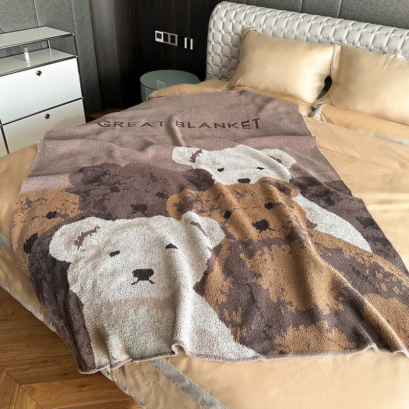 Special Price Spreadable Office Nap Blanket, Sofa Cover Thick Soft Plush Half-side Fleece Bear Pattern Air-conditioned Throw