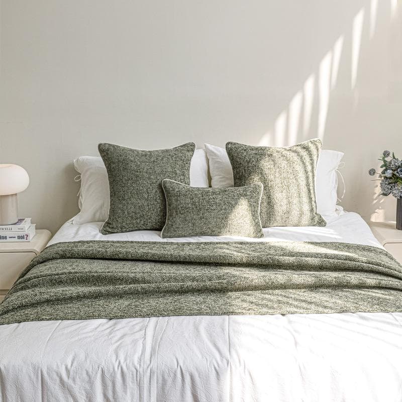 Modern minimalist wabi-sabi style gray-green texture high-end hotel B&B bed cushion pillow throw blanket bed runner