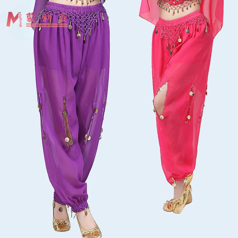 Belly Dance Sequin Pants Halloween Stage Performance Costume Coin Lantern Pants Performance Wear Sequin Pants Chiffon Dance Pants