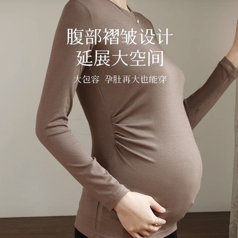 Knitted sweater for autumn and winter, suitable for layering under maternity wear, warm, modal, and can be worn as an outer layer. Slim fit.