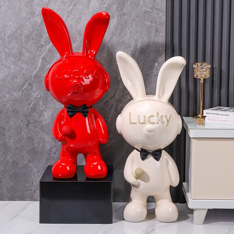 Lucky Rabbit Large Floor Standing Money Bank Ornament for Living Room, TV Cabinet, Entryway, Sofa Side, Housewarming Gift