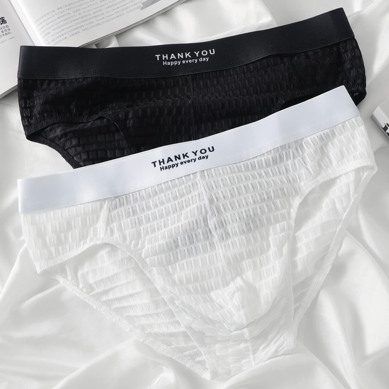Mesh Men's Underwear Transparent Letter Waistband Triangle Briefs Breathable Plus Size Sports Underwear