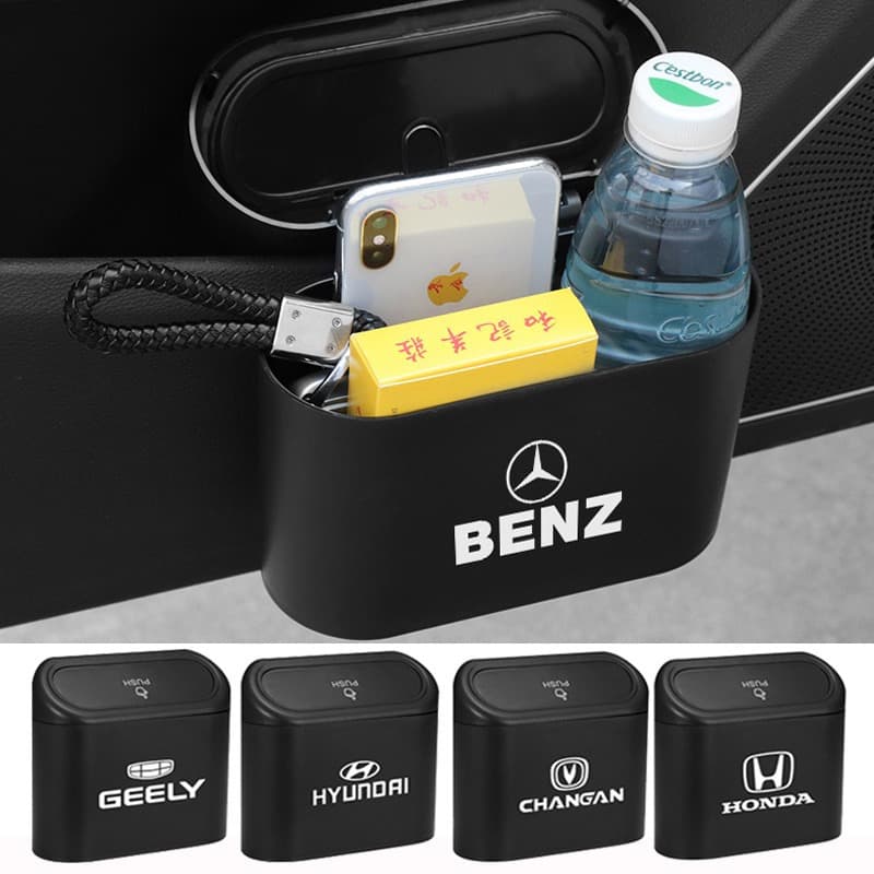 Car Trash Can with Custom LOGO, Side Door Hanging Storage Box, Mini Creative Car Trash Can for Home and Car Use