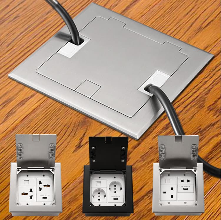 Cross-Border Export Stainless Steel Flip-Cover EU European Standard Power Socket, Black Embedded Recessed Floor Socket Box