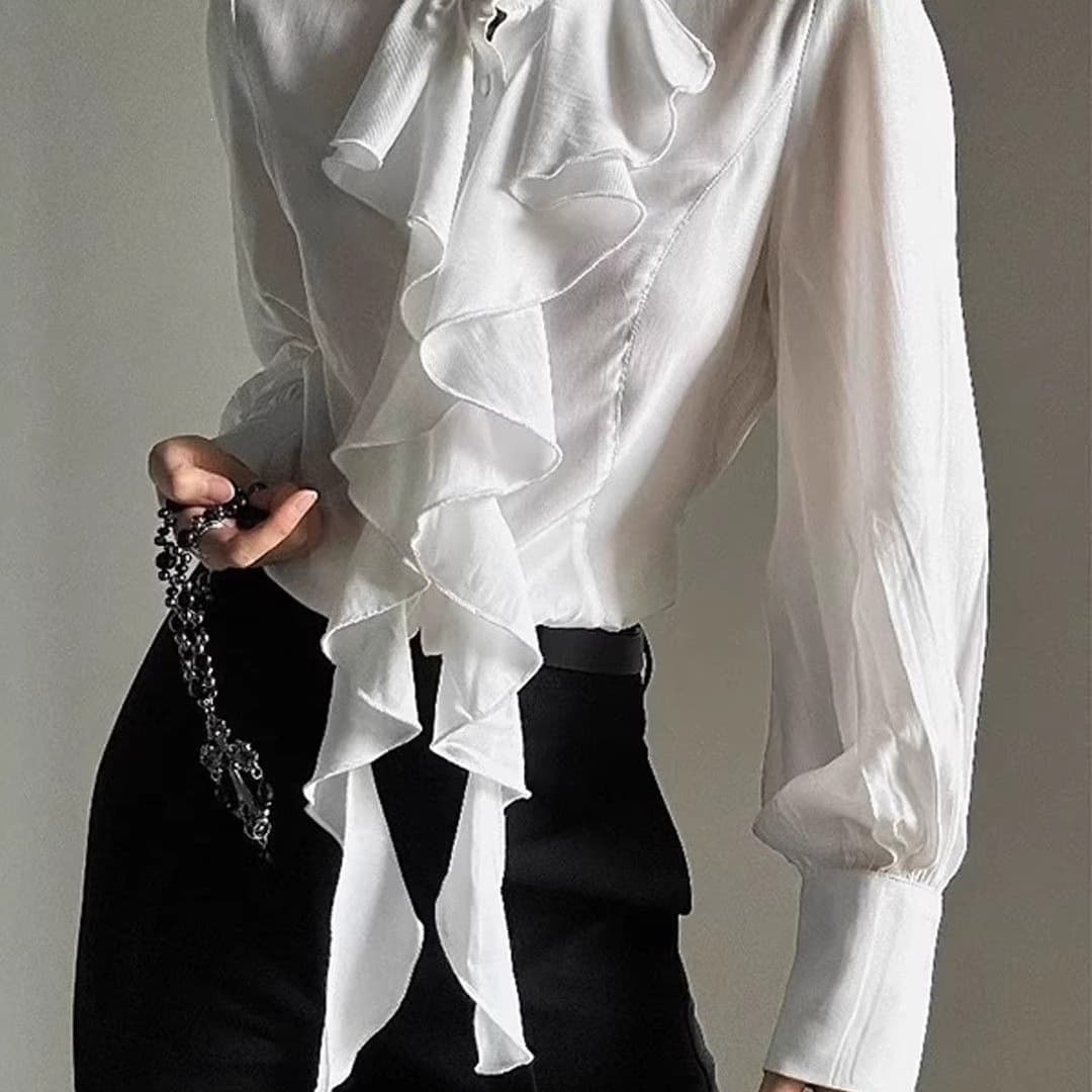 Dark Japanese retro palace style shirt spring and autumn new style design shirt style ruffled shirt