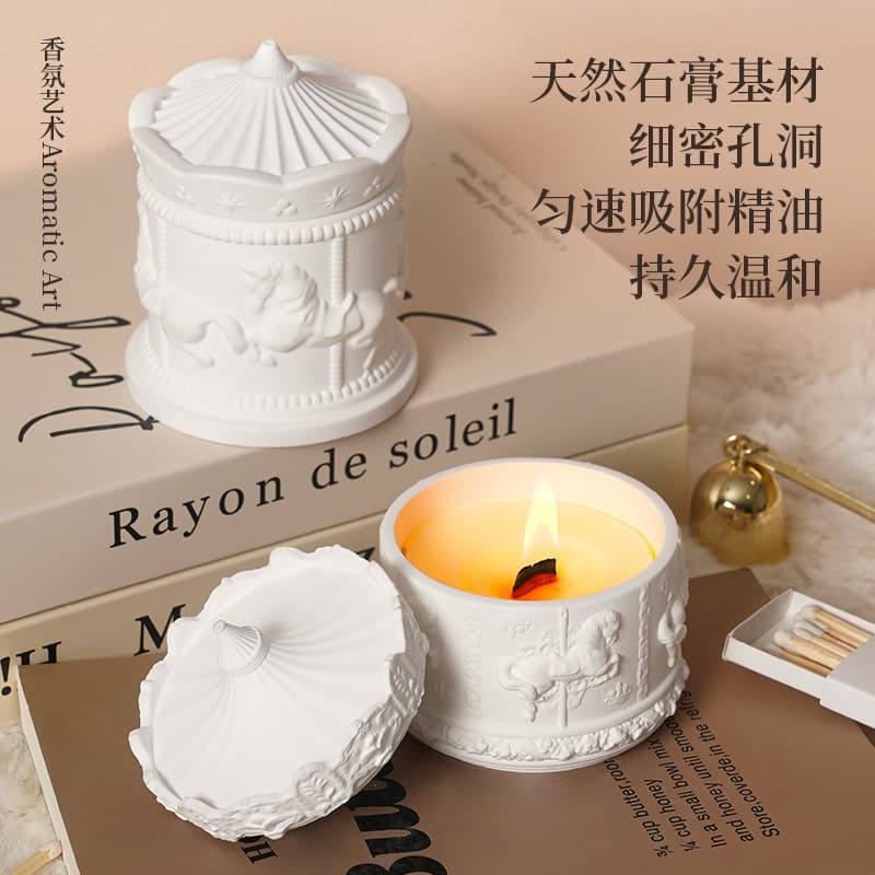 Cross-border Rotating Carousel Aroma Stone Diffuser Ornament Bedroom Premium Candle Crystal Gift Aromatherapy Gift Box