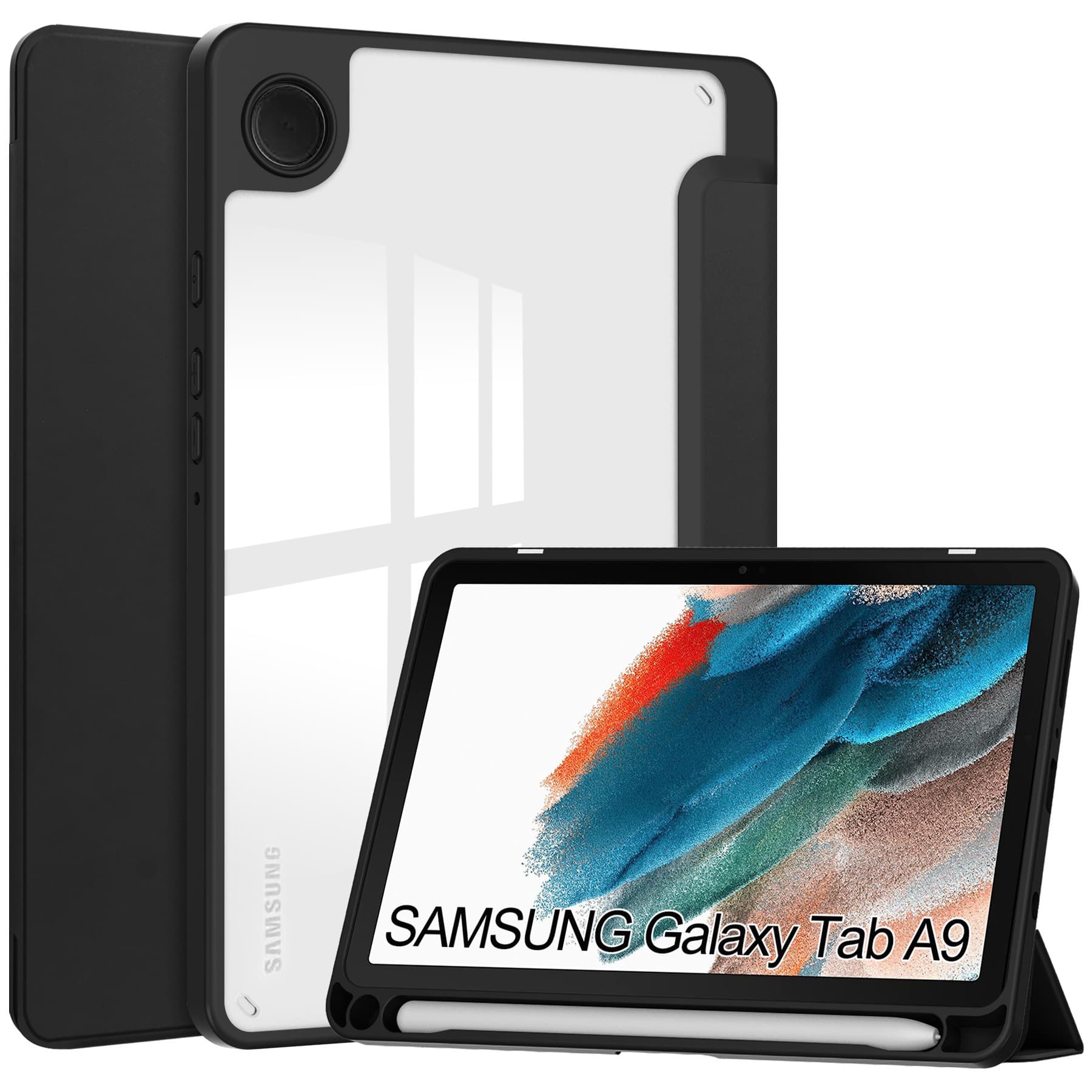 Applicable to Tab A9plus tablet protective case 11-inch sleep X110/SM-115 transparent tri-fold drop-resistant leather case