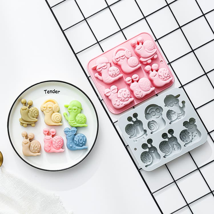 In Stock 6-Cavity 6 Different Snail Theme Shaped Cake Mold Cartoon Chocolate Mold Ice Cube Tray Silicone Mold