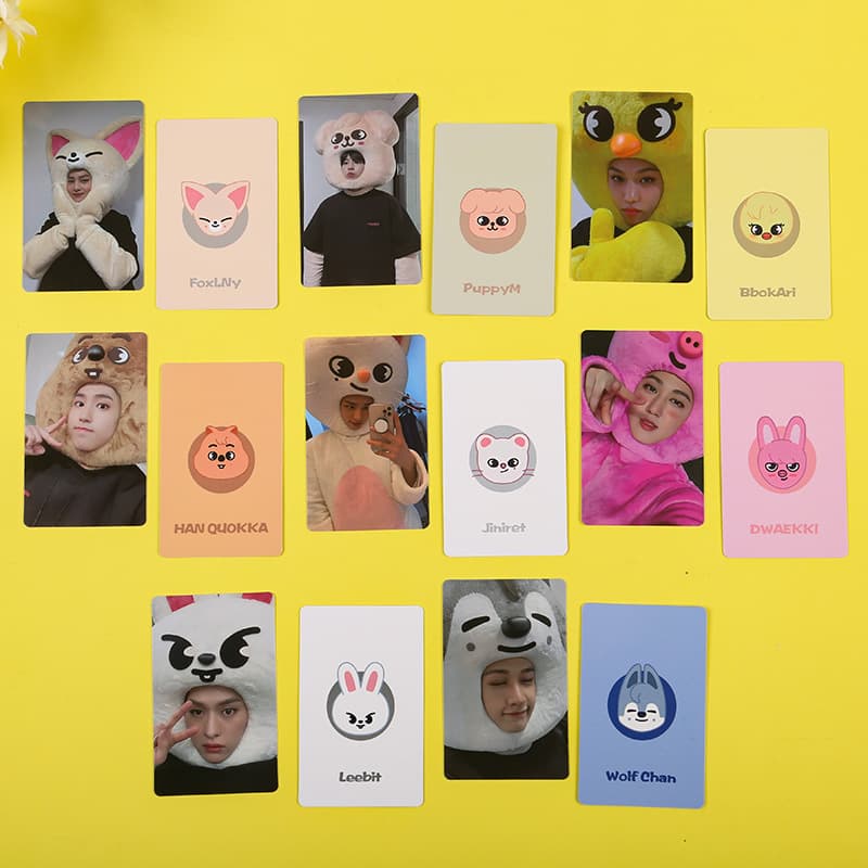 STRAY KIDS ATE photocards, HOP, Bang Chan, Hwang Hyun-jin, and Xinghe's same style photocard collection.